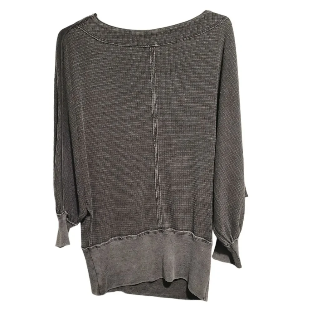 Free People We the Free Willow Washed Gray Thermal Top Size Medium